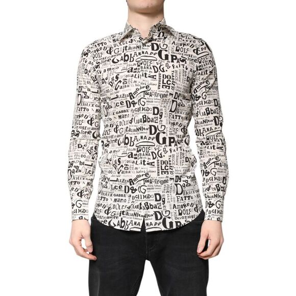 Dolce & Gabbana White Black Logo MARTINI Men Casual Men's Shirt (Pre-Owned)